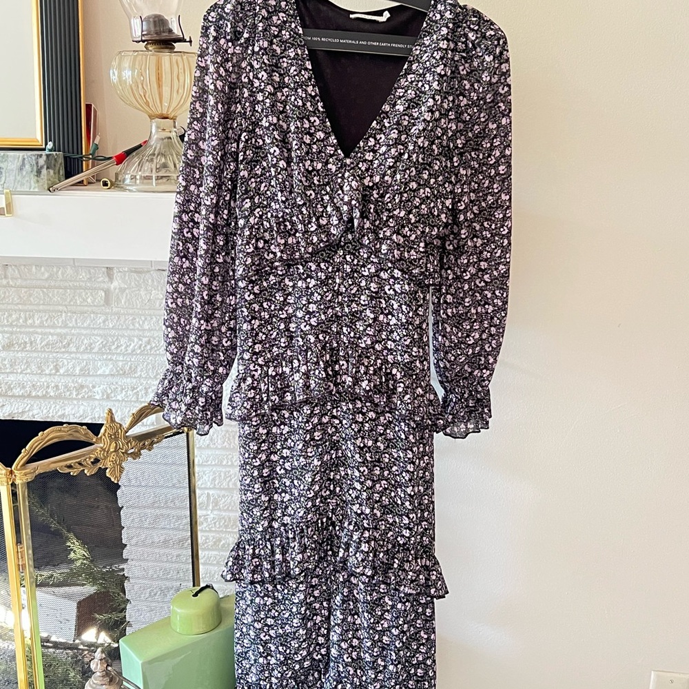 Lush Black Floral Long Sleeve Dress